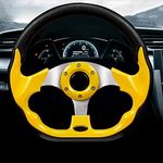 JSCARLIFE Aluminum Universal Racing Car Drifting Steering Wheel with Horn Button, Glossy steering wheel steering wheel, PVC sport club car steering wheel (YELLOW)