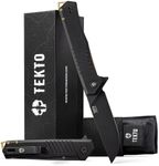 TEKTO F1 Alpha Folding Pocket Knife - Modified Straight Back Blade, Titanium Coated D2 Steel, Ideal for Outdoor Camping and Backpacking, Tactical G10 Black Handle, Bronze Titanium Accents