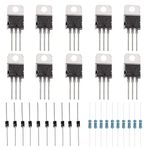 DAOKI 30pcs TIP120 60V 5A NPN Darlington Bipolar Power Transistor TO-220 3Pin for Arduino with 2.2k Ohm Resistors, 1N4001 DIODE