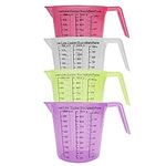 Kurtzy Clear Plastic Measuring Jug (Set of 4) - 1 Litre / 1000ml - BPA Free Stackable Cups with Spout, Angled Grip Handles & Easy to Read Measurements - Kitchen Measure Cup for Food, Cooking & Baking