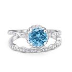 Blue Apple Co. Two Piece Art Deco Halo Wedding Engagement Band Ring Round Simulated Cubic Zirconia 925 Sterling Silver