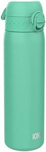 Ion8 Steel Water Bottle, 600 ml/20 oz, Leak Proof, Easy to Open, Secure Lock, Dishwasher Safe, Hygienic Flip Cover, Fits Cup Holders, Carry Handle, Durable, Metal Water Bottle, Teal Green