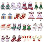 SUNNYCLUE 1 Box 32pcs Rhinestone Christmas Pendant Charms for Necklace Bracelet Jewelry Making Christmas Tree Decor Accessory Xmas Tree Snowflake Snowman Reindeer Charms