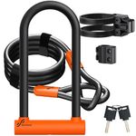 Sportneer Bike Lock, 18mm Heavy Duty Bike U Lock 11.5''x6.25'' Plus Size with 6Ft/1.8M High Security Steel Cable&Adjustable Mounting Bracket&Key Anti Theft Secure Locks for Bikes, E-Bikes, Scooters