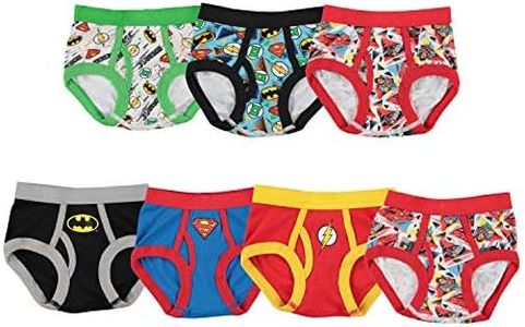 DC Comics Boys' 100% Cotton Briefs with Prints Including Superman, Batman, The Flash Logos, Sizes 2/3t, 4t, 4, 6, 8, 7-Pack Justice League Logo, 4 Years