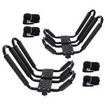 2 Pairs Kayak Rack J-Bar Car Roof Rack for Canoe Carrier SUP Paddle Surfboard Mount on Car SUV and Truck Crossbar， Includes 4 Pcs Roof Rack Tie Down Straps.