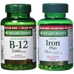 Nature's Bounty Vitamin B12 Supplement (2500Mcg, 120 Microtablets) and Nature's Bounty Gentle Iron Plus (28 Mg, 150 Capsules)