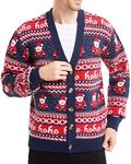 Men's Christmas Rudolph Reindeer Holiday Festive Knitted Sweater Cardigan Cute Ugly Pullover Jumper, Santa-print-cardigan, Small