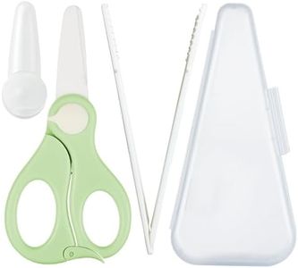 Baby Food Scissors with Travel Case and Tongs Set, Fully Detachable Ceramic Kids Food Scissors with Safety Lock, Dishwasher Safe, Ideal for Noodles, Meats, Vegetables, Pizza and Fruits (A)