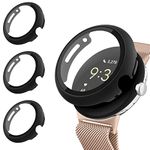 [3 Pack] Cases for Google Pixel Watch/Pixel Watch 2 Screen Protector, [HD Tempered Glass Screen Protector] All-Around Full Coverage Screen Bumper Full Sensitive Cover (Black+Black+Black)