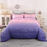 Wowelife Pink Bedding Set Twin Comforter Set for Girls 5 Pieces Glitter Galaxy Comforter Set Purple Rainbow Twin Bedding Set with Sheets Comfortable and Breathable for Kids