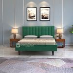 DRIFTINGWOOD Florina Engineered Wood Low Height Queen Size Bed Without Storage | Wooden Double Bed | Low Floor/Rise/Level/Profile Cot Bedroom Furniture | Green, Self Assembly (DIY)