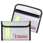 ROLOWAY Small Fireproof Bag (5 x 8 inches) with Reflective Strip, Non-Itchy Fireproof Money Bag, Fireproof Wallet Bag, Cash Fireproof Bag Set for Valuables - Passport, Currency & Keys (2-Pack Silver)