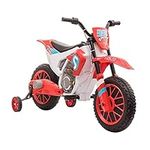 HOMCOM Kids Electric Motorbike, 12V Battery Powered Kids Motorbike for Boys and Girls with Training Wheels, Start-up Button, Pedal, for Ages 3-5 Years - Red