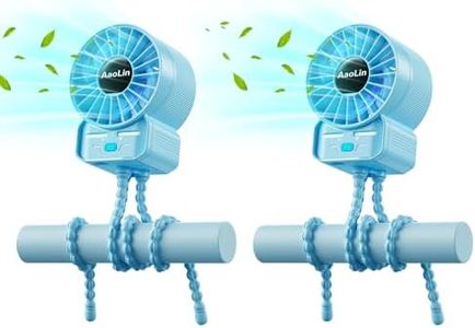 2 Pack Multifunctional Portable Stroller Fan 4 Speed 6600rpm High Speed Usb Rechargeable Personal Mini Handheld Fan Extended Tripod for Desktop Winding Kids Bed Treadmill Bike Golf Cart Outdoor Travel