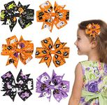 Sibba 6 Pieces Bow Hair Pins Halloween Hair Bows Clip Pumpkin Bat Pattern Boutique Clip Barrette Accessories for Girls