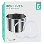 Original 6 Qt Power Cooker XL Replacement Inner Pot with 2 Pack Sealing Ring for Power Pressure Cooker PPC770 PPC771 PPC770-1 PRO PCXL-PRO6 PCTR-16 YBD60-100 WAL1 WAL2