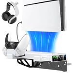 Tokluck PS5 Wall Mount Kit with Cooling Fan & Charging Station, PS5 Shelf Floating Mount for PlayStation 5/Slim/Pro Disc & Digital Console, PS 5 Wall Bracket Behind TV, PS Five Pro Accessories