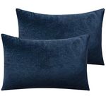 NTBAY 2 Pack Zippered Velvet Standard Pillowcases, Super Soft and Cozy Luxury Fuzzy Flannel Pillow Cases with Zipper, 50x75 cm, Navy