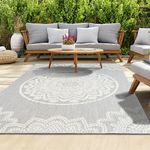 homeart Outdoor Rug - Easy-Clean, Durable, Stain-Resistant, Weather & UV Resistant Indoor & Outdoor Rugs for Porch, Deck, Balcony, Garden, Picnic and Patio | Mandala Grey, Cream - 80x150cm