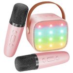 Karaoke Mic with Speaker for Kids Adults - Portable Bluetooth Speaker with 2 Wireless Microphones - 【2025 Newest】 Mini Karaoke Machine Set for Singing Ages 4-14+ Years Old Birthday Gifts(Light Pink)