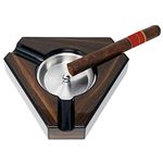 Prestige Import Group - Triangular Maple Lacquer 3 Cigar Ashtray - Dark Maple Wood and Black Accents