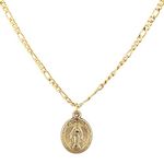 14K Yellow Gold Oval Virgin Mary Charm with 18 inch Gold Overlay Figaro Chain Necklace BSG-57, Metal, not known