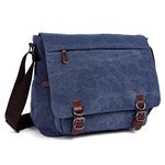 LOSMILE Laptop Messenger Bags, Men's Shoulder Bag, 16 Inches Vintage Canvas Bag for School and Work, Multiple Pocket. (Blue)