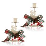 Romadedi Candle Holder Christmas Decoration - Vintage Stag Candlestick Xmas Table Centrepiece Ornaments for Home Fireplace Dinner Advent Gifts Kitchen Shelf Room, White Set of 2