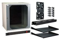 MASS RACK 12U 550X450mm Rack with PDU 6 Socket, 10" Tray(2 Nos), Cable Organiser 1U Closed, 2 Fan & Hardware Kit - Combo Pack