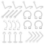 Fozuanei 24 Pcs Clear Piercing Retainer, Plastic Nose Studs Hide Piercing, Nipple Nose Rings, Bone Screw Nose Piercing, Transparent Ear Retainer for Earring, Barbells Cartilage, Tongue, Eyebrow