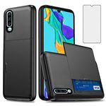 Asuwish Phone Case for Huawei P30 with Tempered Glass Screen Protector and Credit Card Holder Wallet Cover Hard Hybrid Cell Accessories Hawaii P 30 ELE-L29 Women Men Black