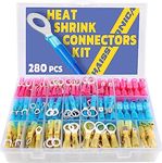 haisstronica 280PCS Marine Grade Heat Shrink Wire Connectors-Electrical Connectors Kit of Tinned Red Copper,Crimp Insulated Ring Fork Spade Butt Splice(3Colors/21Size) 16-14 22-16 12-10 Gauge