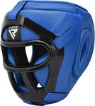 RDX Boxing Headgear Maya Hide Leather MMA Muay Thai, Removable Grill, Sparring Grappling Martial Arts, Kickboxing Taekwondo Karate BJJ Training Helmet (Blue, Large)