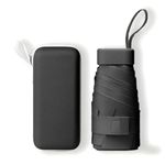 Travel Mini Umbrella for Purse With Case, Travel Umbrella Compact Mini, Portable Pocket-Sized Small Umbrella, UPF 50+ Sun & Rain Protection Folding umbrella for Women, Men & Kids, Black