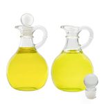 Cornucopia Glass Oil and Vinegar Cruets (Set of 2); Round Glass Oil Dispenser Bottles with Stoppers