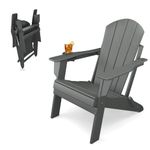 Sleek Space Adirondack Folding Chair for Garden, Patio or Deck - Arm Rests and Cup Holder - Lightweight, Weatherproof - Stylish, Durable Outdoor Furniture for Fire Pit, Beach, Poolside, Porch (Grey)