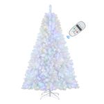 SHareconn 6ft Prelit Premium Artificial Hinged Christmas Tree with Remote Control,Timer, 330 Warm White & Color LED Changing Lights, 950 Branch Tips, Perfect Choice for Xmas Decoration, 6 FT,White