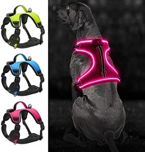 Bpawser Light Up Dog Harness No-Pull LED Dog Harness with Handle Rechargeable Lighted Dog Vest Harness Dog Harness for X-Small/Small/Medium/Large/X-Large Size (Pink, L)