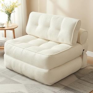 Advwin Folding Sofa Bed, 3-in-1 Convertible Sleeper Chair with Pillow Lazy Floor Sofa Foldable Corduroy Futon Boneless Couch Mattress for Small Space, Dark Beige, Single