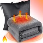 WARMITORY Heated Blanket for Car, Luxury 12V 2-in-1 Portable Car Heated Blanket & Pillow with Ultra-Soft Material - Quick Heat in 3 Minutes, Ideal for Cars, RVs and Outdoor Camping