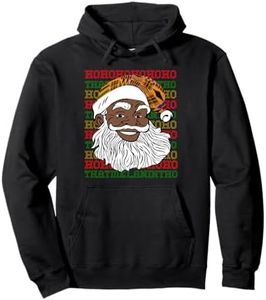 Black Jolly Santa Ho Ho That Melanin Tho Santa w/ Kente Hat Pullover Hoodie