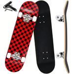 ANYFUN Pro Complete Skateboards for Beginners Girls Boys Kids Youths Teens Adults 31"x8" Skate Boards 7 Layers Canadian Maple Double Kick Deck Concave Longboard (Red)