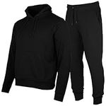 Mens Regular Fit Tracksuit Full Set, Pull Over Hoodie Sweatshirt Top, Sport Running Jogging Jacket with Joggers Bottom Pant- Black