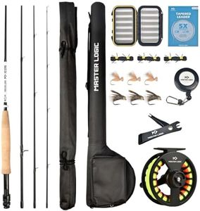 MASTER LOGIC Fly Fishing Rod and Reel Combo Starter Kit, Graphite Fly Rod with Cork Handle, Die Cast Aluminum Reel, Fly Box Case & Fishing Flies and Carrying Case and Accessories(5/6wt-8'0"-4pc)