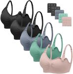Angelhood 5 Pack Women's Maternity & Nursing Bras, Seamless Wireless Sports Bras with Bra Extenders, Black/Gray Blue/Green/Pink, Size S