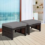 ORALNER Outdoor Ottoman, Set of 2 Wicker Footstools, All-Weather Rattan Foot Stools w/Removable Cushions, Patio Footrest Extra Seating for Porch, Poolside, Garden, Deck, Easy Assembly (Gray)