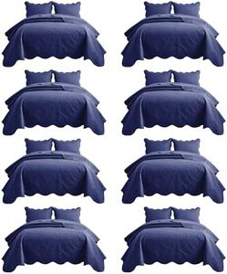 MOONLIGHT20015 8 Pack Quilt King Size Bedding (106" x 96") - Bulk Wholesale for Hotels, Guest Bedroom & Airbnbs - Lightweight Microfiber Reversible Floral Embossed Quilts Bedspreads (Navy)