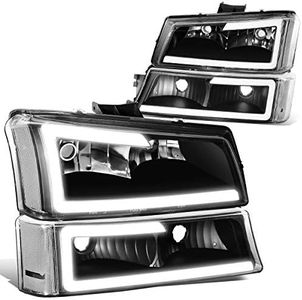 4PCS LED DRL Bumper Headlight Lamps Compatible with Chevy Silverado Avalanche 1500 2500 3500 03 04 05 06 / Chevy Silverado Classic Models 07, Driver and Passenger Side, Black Housing Clear Lens