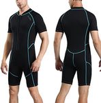 OMGear Wetsuit Men Women 2mm Neoprene Shorty UV Protection One Piece Short Sleeves Scuba Diving Suits Swimsuit for Scuba Diving Surf Snorkeling Swimming(Black&Aqua, Medium)